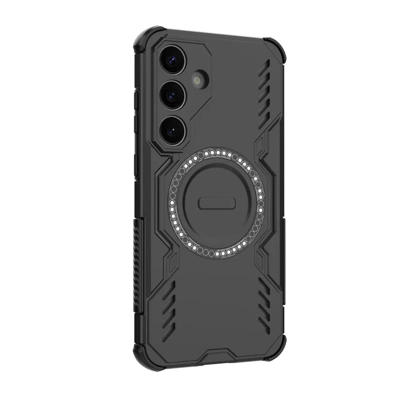 WANLONFENG For Samsung Galaxy S25+ Magnetic Case  DJ Series PC TPU Phone Cover with 2Pcs Tempered Glass Film - Black - 5