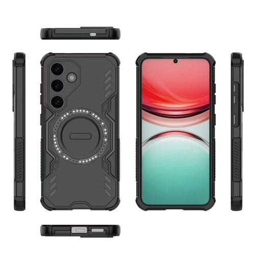 WANLONFENG For Samsung Galaxy S25 Magnetic Case  DJ Series PC TPU Phone Cover with 2Pcs Tempered Glass Film - Black - 2