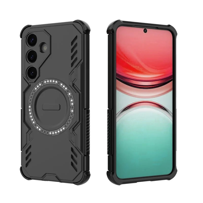 WANLONFENG For Samsung Galaxy S25 Magnetic Case  DJ Series PC TPU Phone Cover with 2Pcs Tempered Glass Film - Black - 3