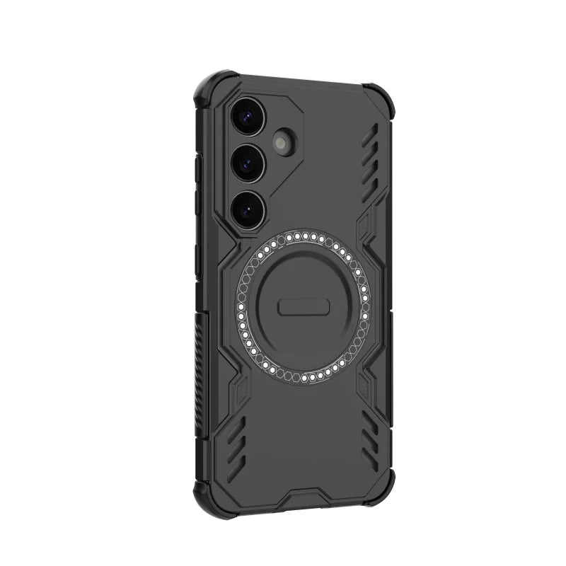 WANLONFENG For Samsung Galaxy S25 Magnetic Case  DJ Series PC TPU Phone Cover with 2Pcs Tempered Glass Film - Black - 5