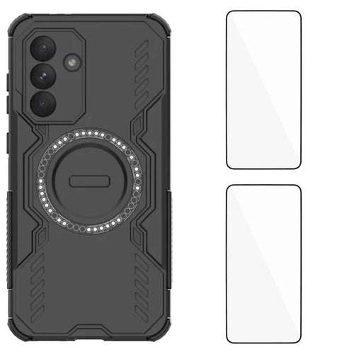 WANLONFENG For Samsung Galaxy A56 5G Magnetic Case  DJ Series PC TPU Phone Cover with 2Pcs Tempered Glass Film - Black - 1