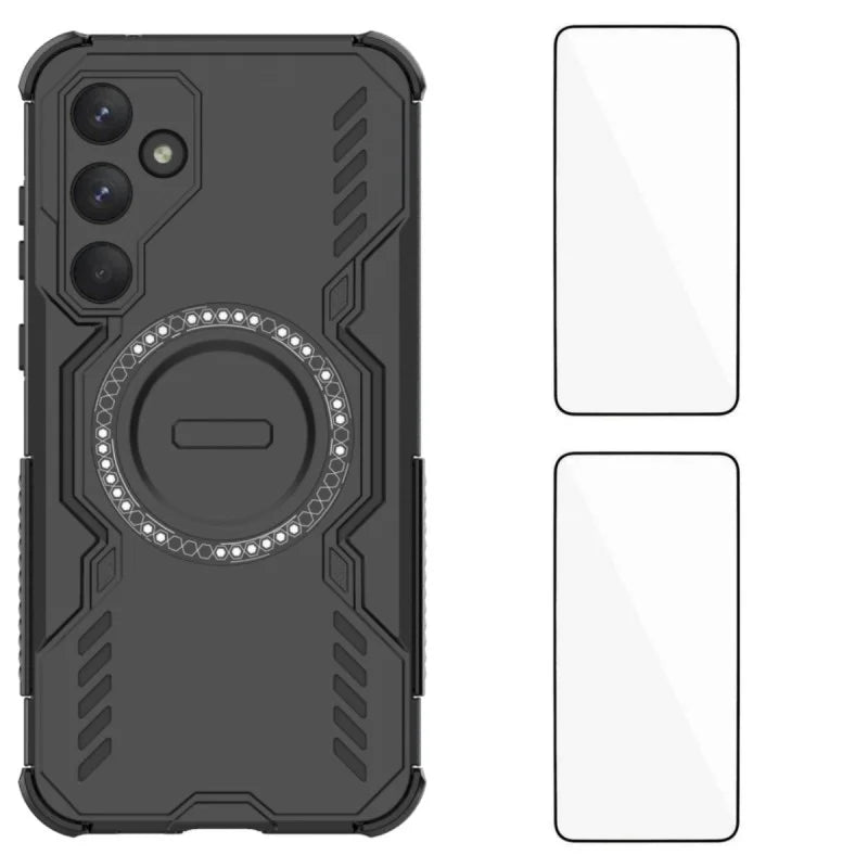 WANLONFENG For Samsung Galaxy A55 5G Magnetic Case  DJ Series PC TPU Phone Cover with 2Pcs Tempered Glass Film - Black - 1