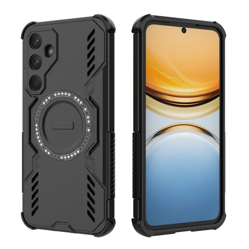 WANLONFENG For Samsung Galaxy A55 5G Magnetic Case  DJ Series PC TPU Phone Cover with 2Pcs Tempered Glass Film - Black - 3