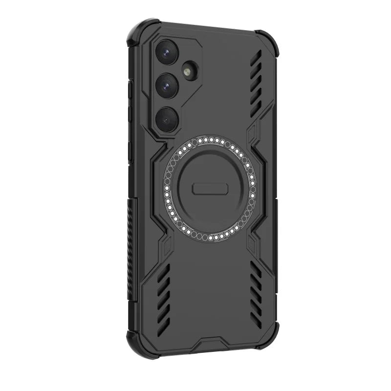 WANLONFENG For Samsung Galaxy A55 5G Magnetic Case  DJ Series PC TPU Phone Cover with 2Pcs Tempered Glass Film - Black - 4