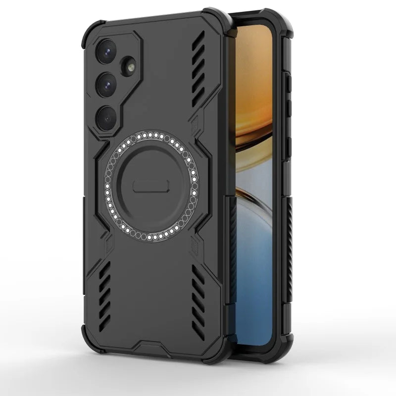 WANLONFENG For Samsung Galaxy A55 5G Magnetic Case  DJ Series PC TPU Phone Cover with 2Pcs Tempered Glass Film - Black - 5