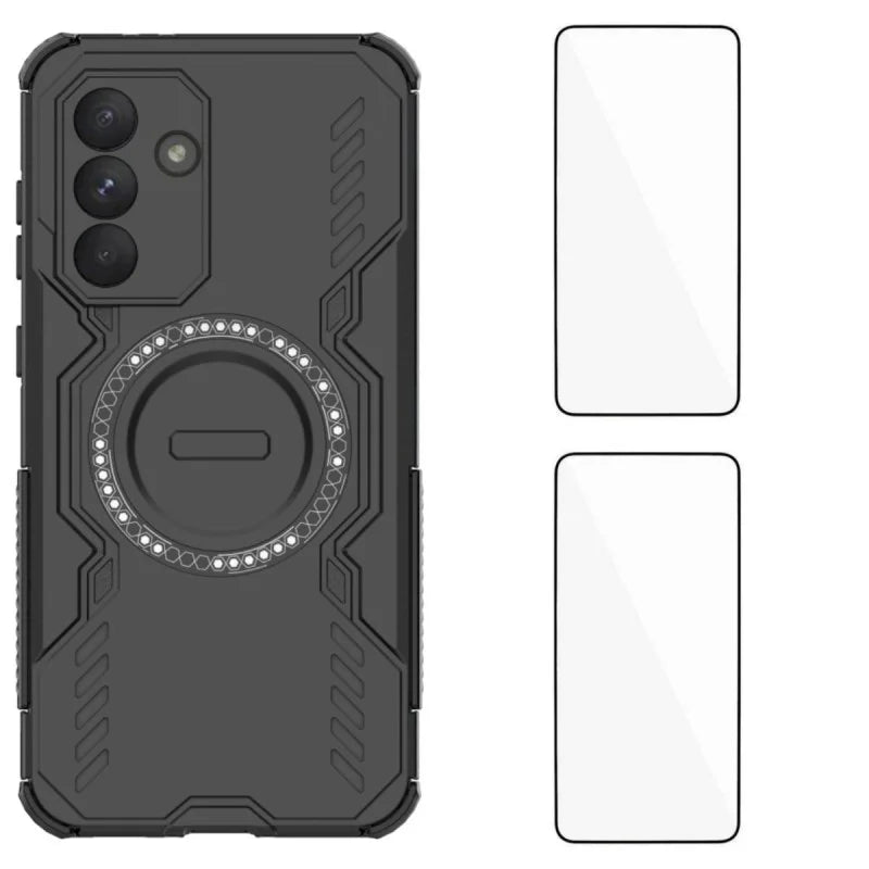 WANLONFENG For Samsung Galaxy A36 5G Magnetic Case  DJ Series PC TPU Phone Cover with 2Pcs Tempered Glass Film - Black - 1