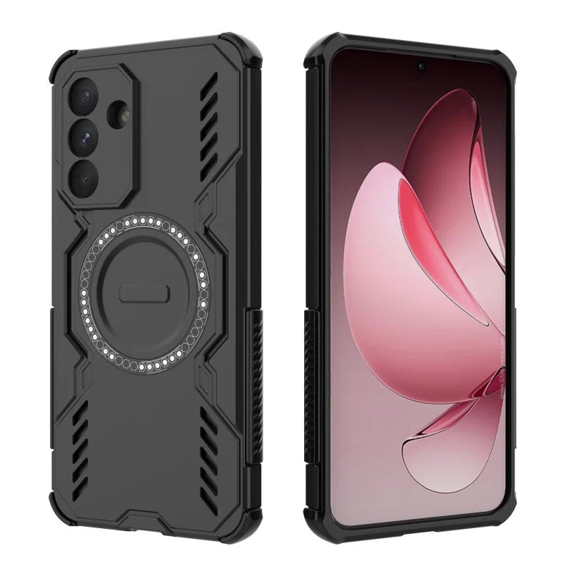 WANLONFENG For Samsung Galaxy A36 5G Magnetic Case  DJ Series PC TPU Phone Cover with 2Pcs Tempered Glass Film - Black - 3