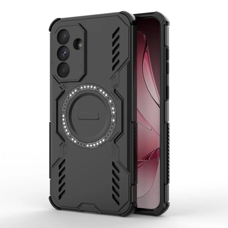 WANLONFENG For Samsung Galaxy A36 5G Magnetic Case  DJ Series PC TPU Phone Cover with 2Pcs Tempered Glass Film - Black - 5