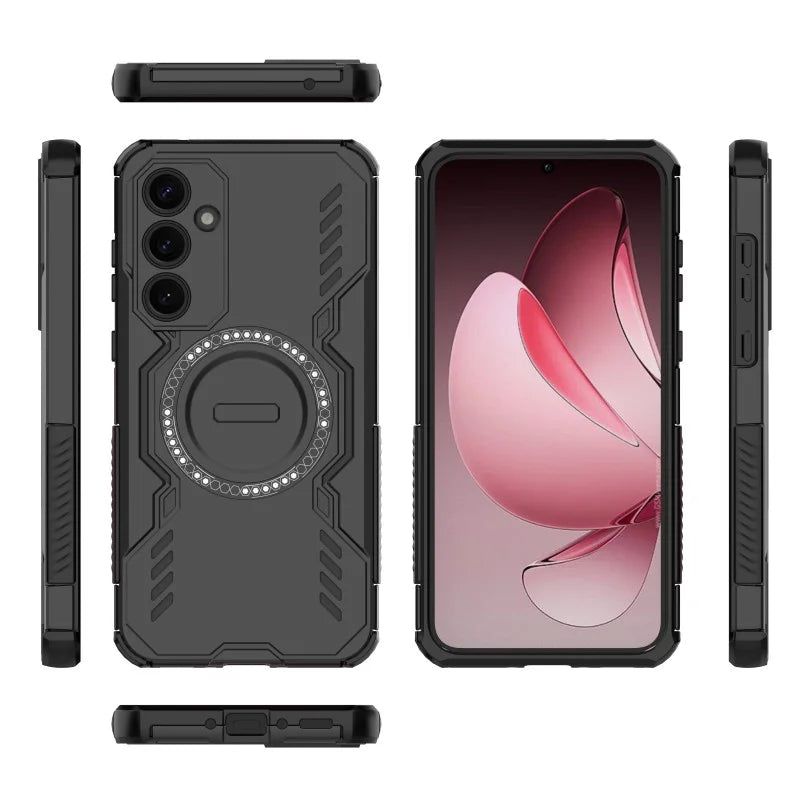 WANLONFENG For Samsung Galaxy A35 5G Magnetic Case  DJ Series PC TPU Phone Cover with 2Pcs Tempered Glass Film - Black - 2