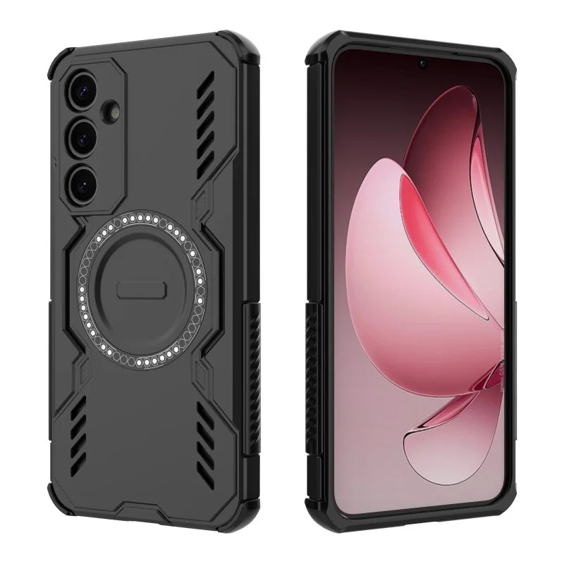 WANLONFENG For Samsung Galaxy A35 5G Magnetic Case  DJ Series PC TPU Phone Cover with 2Pcs Tempered Glass Film - Black - 3