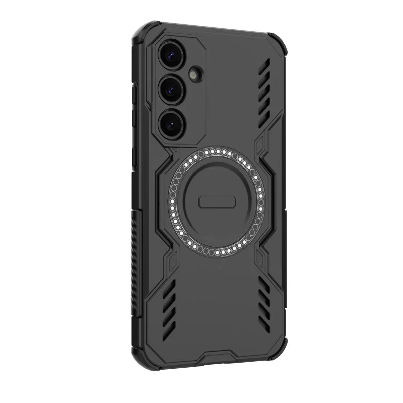 WANLONFENG For Samsung Galaxy A35 5G Magnetic Case  DJ Series PC TPU Phone Cover with 2Pcs Tempered Glass Film - Black - 4