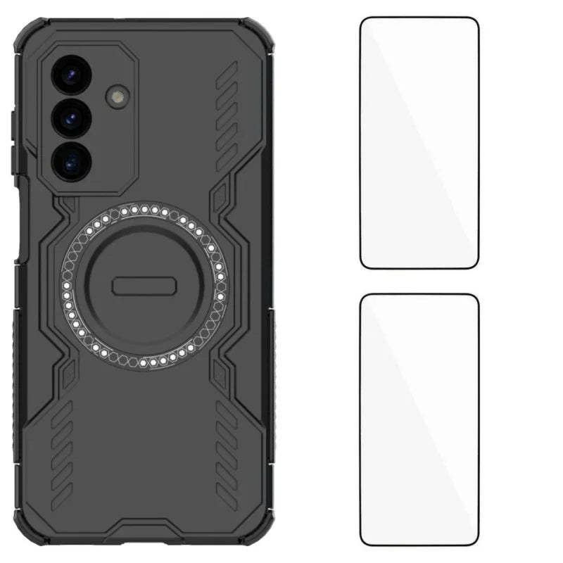 WANLONFENG For Samsung Galaxy A26 5G Magnetic Case  DJ Series PC TPU Phone Cover with 2Pcs Tempered Glass Film - Black - 1