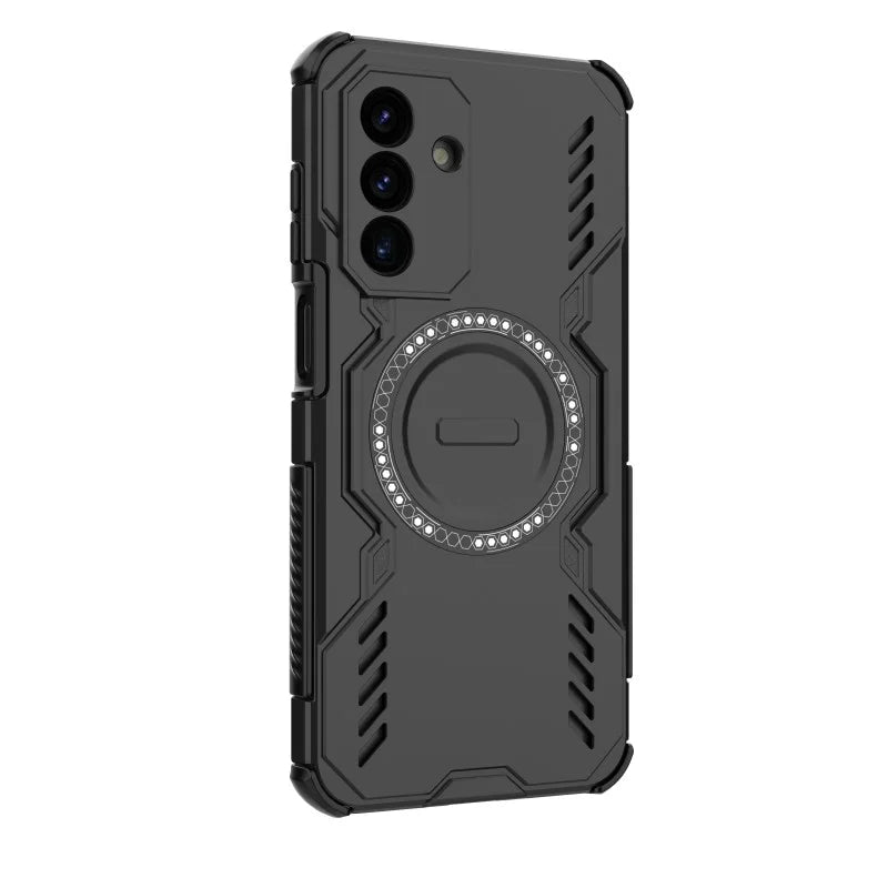 WANLONFENG For Samsung Galaxy A17 5G / A17 4G Magnetic Case  DJ Series PC TPU Phone Cover with 2Pcs Tempered Glass Film - Black - 5