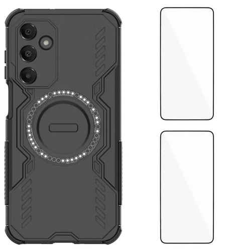WANLONFENG For Samsung Galaxy A16 4G / Galaxy A16 5G Magnetic Case  DJ Series PC TPU Phone Cover with 2Pcs Tempered Glass Film - Black - 1
