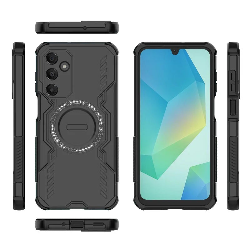 WANLONFENG For Samsung Galaxy A16 4G / Galaxy A16 5G Magnetic Case  DJ Series PC TPU Phone Cover with 2Pcs Tempered Glass Film - Black - 3
