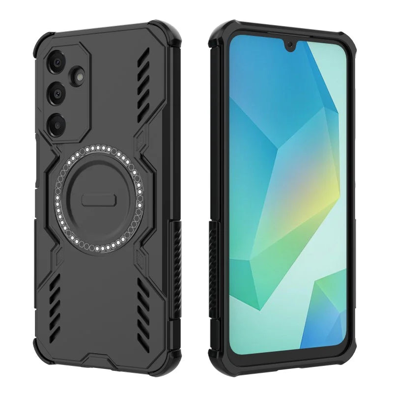 WANLONFENG For Samsung Galaxy A16 4G / Galaxy A16 5G Magnetic Case  DJ Series PC TPU Phone Cover with 2Pcs Tempered Glass Film - Black - 4