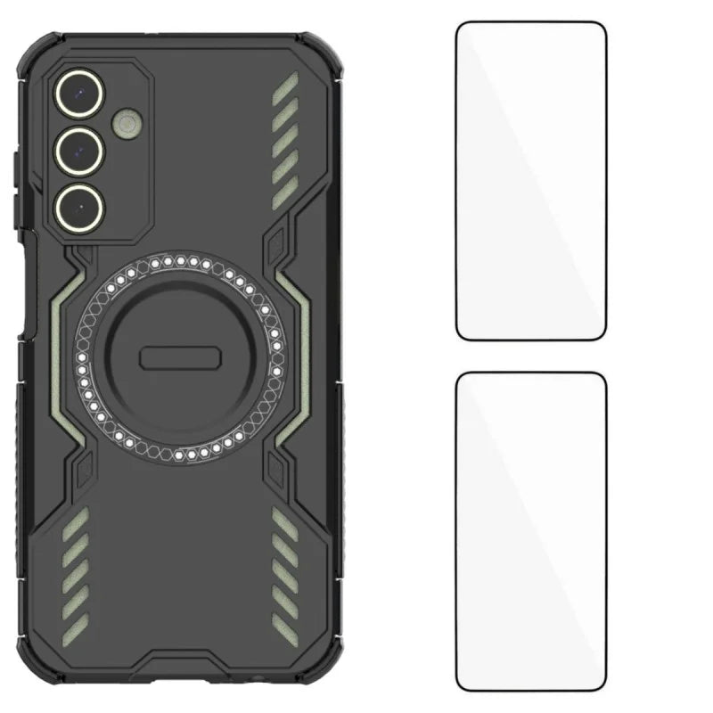 WANLONFENG For Samsung Galaxy A15 4G / Galaxy A15 5G Magnetic Case  DJ Series PC TPU Phone Cover with 2Pcs Tempered Glass Film - Black - 1