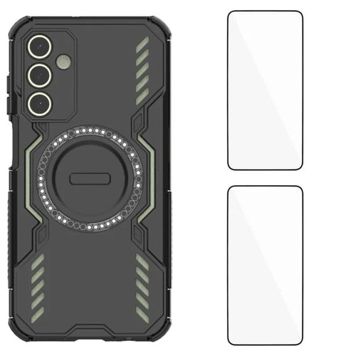 WANLONFENG For Samsung Galaxy A15 4G / Galaxy A15 5G Magnetic Case  DJ Series PC TPU Phone Cover with 2Pcs Tempered Glass Film - Black - 1