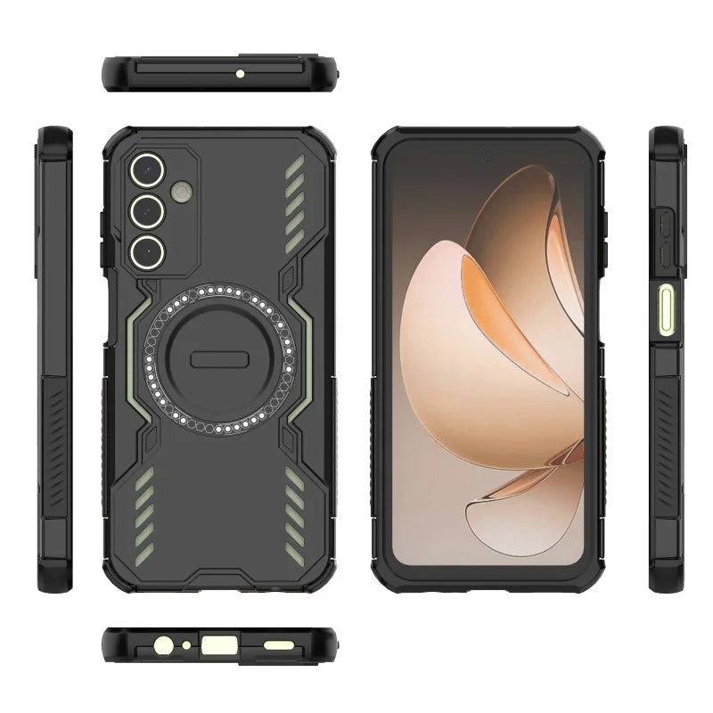 WANLONFENG For Samsung Galaxy A15 4G / Galaxy A15 5G Magnetic Case  DJ Series PC TPU Phone Cover with 2Pcs Tempered Glass Film - Black - 2