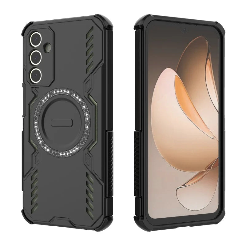 WANLONFENG For Samsung Galaxy A15 4G / Galaxy A15 5G Magnetic Case  DJ Series PC TPU Phone Cover with 2Pcs Tempered Glass Film - Black - 3