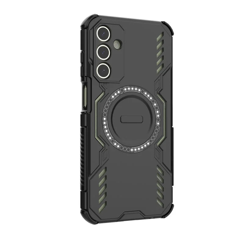WANLONFENG For Samsung Galaxy A15 4G / Galaxy A15 5G Magnetic Case  DJ Series PC TPU Phone Cover with 2Pcs Tempered Glass Film - Black - 4