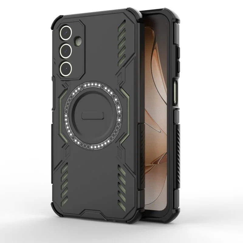 WANLONFENG For Samsung Galaxy A15 4G / Galaxy A15 5G Magnetic Case  DJ Series PC TPU Phone Cover with 2Pcs Tempered Glass Film - Black - 5