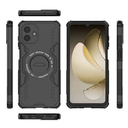 WANLONFENG For Samsung Galaxy A08 4G / A07 4G Magnetic Case  DJ Series PC TPU Phone Cover with 2Pcs Tempered Glass Film - Black - 2