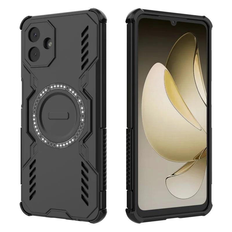 WANLONFENG For Samsung Galaxy A08 4G / A07 4G Magnetic Case  DJ Series PC TPU Phone Cover with 2Pcs Tempered Glass Film - Black - 3