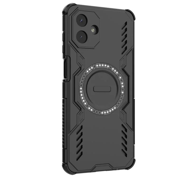 WANLONFENG For Samsung Galaxy A08 4G / A07 4G Magnetic Case  DJ Series PC TPU Phone Cover with 2Pcs Tempered Glass Film - Black - 4
