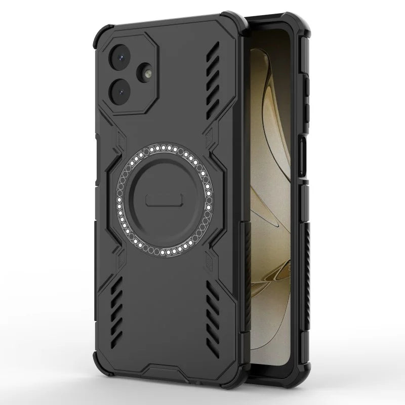 WANLONFENG For Samsung Galaxy A08 4G / A07 4G Magnetic Case  DJ Series PC TPU Phone Cover with 2Pcs Tempered Glass Film - Black - 5