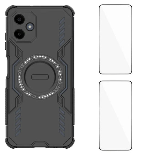 WANLONFENG For Samsung Galaxy A06 4G Magnetic Case  DJ Series PC TPU Phone Cover with 2Pcs Tempered Glass Film - Black - 1