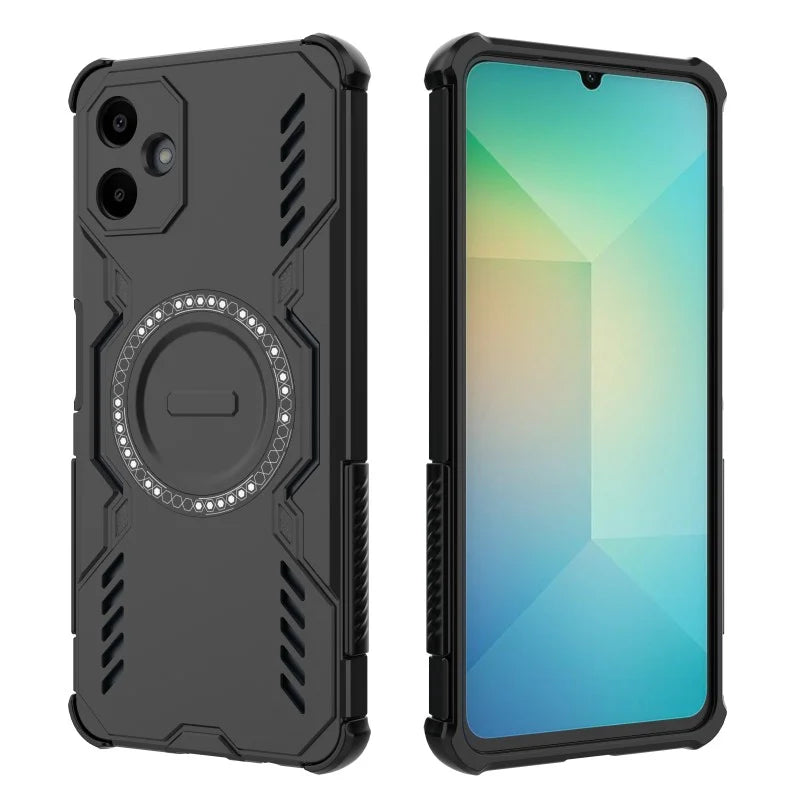 WANLONFENG For Samsung Galaxy A06 4G Magnetic Case  DJ Series PC TPU Phone Cover with 2Pcs Tempered Glass Film - Black - 4