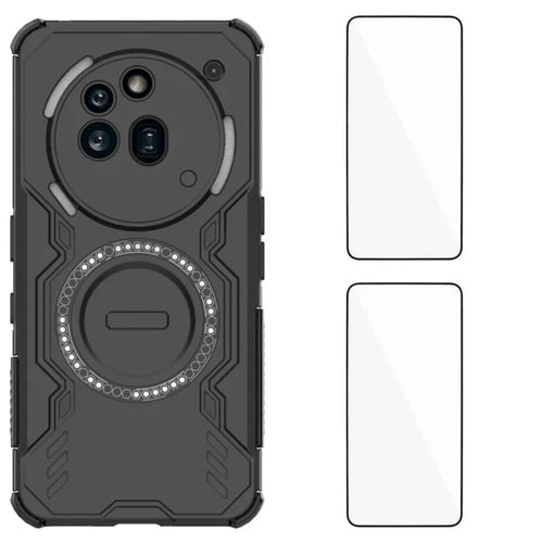 WANLONFENG For Nothing Phone (3a) Pro Magnetic Case  DJ Series PC TPU Phone Cover with 2Pcs Tempered Glass Film - Black - 1