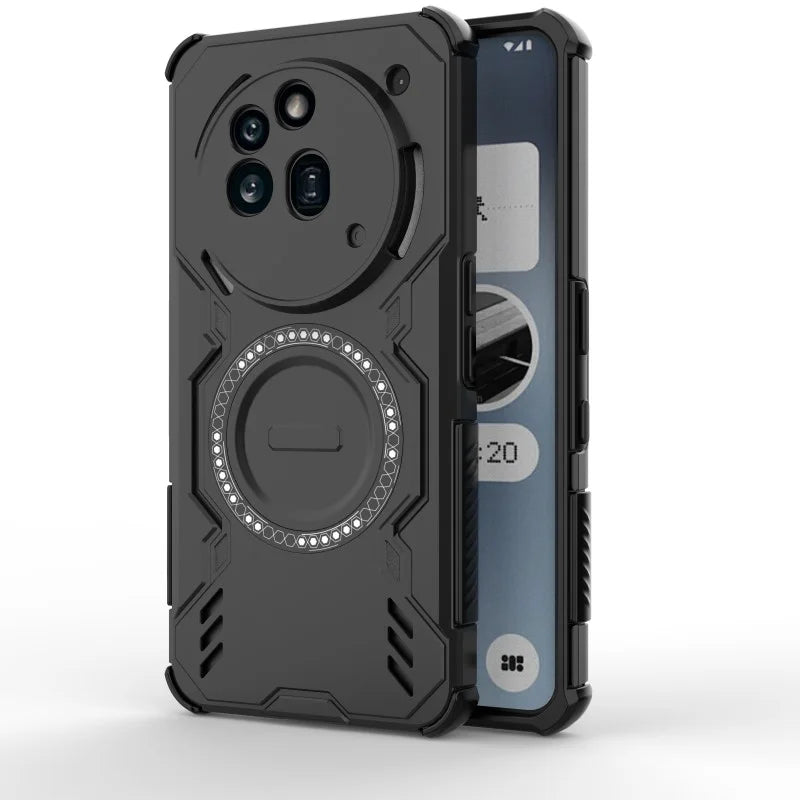 WANLONFENG For Nothing Phone (3a) Pro Magnetic Case  DJ Series PC TPU Phone Cover with 2Pcs Tempered Glass Film - Black - 2