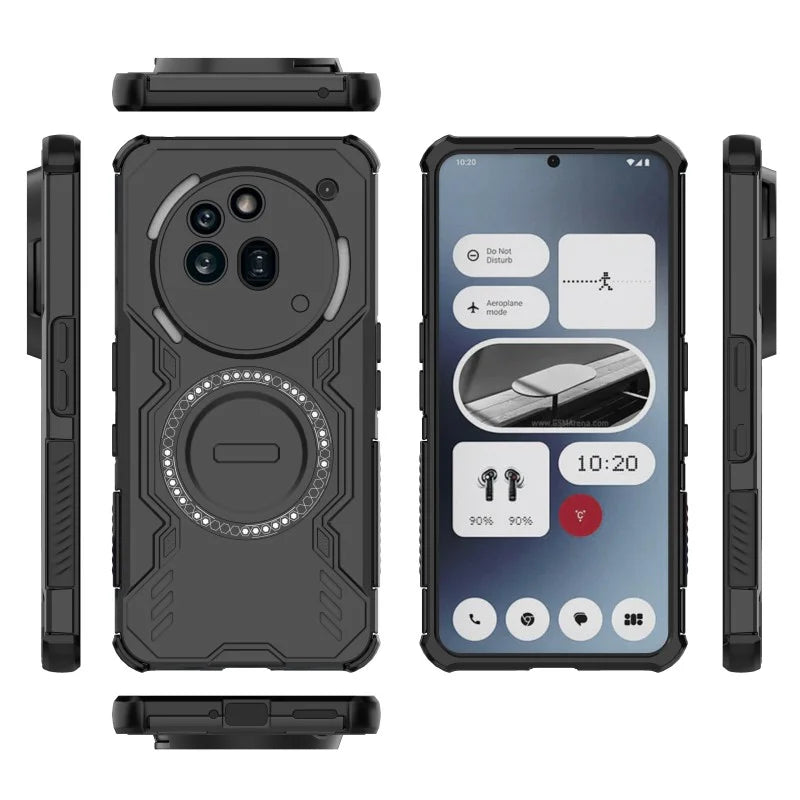 WANLONFENG For Nothing Phone (3a) Pro Magnetic Case  DJ Series PC TPU Phone Cover with 2Pcs Tempered Glass Film - Black - 3