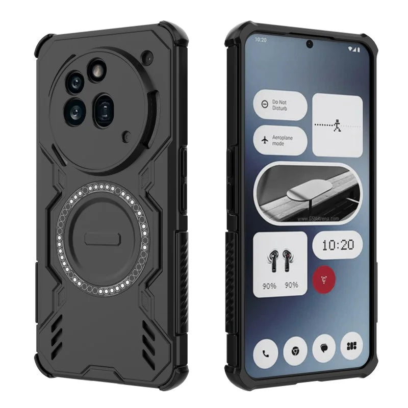 WANLONFENG For Nothing Phone (3a) Pro Magnetic Case  DJ Series PC TPU Phone Cover with 2Pcs Tempered Glass Film - Black - 4
