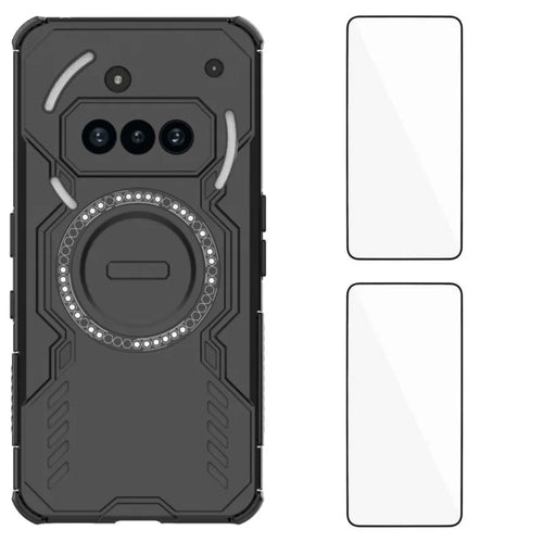 WANLONFENG For Nothing Phone (3a) Magnetic Case  DJ Series PC TPU Phone Cover with 2Pcs Tempered Glass Film - Black - 1