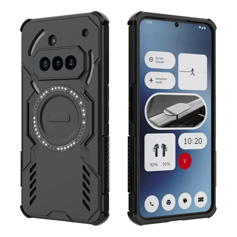 WANLONFENG For Nothing Phone (3a) Magnetic Case  DJ Series PC TPU Phone Cover with 2Pcs Tempered Glass Film - Black - 4