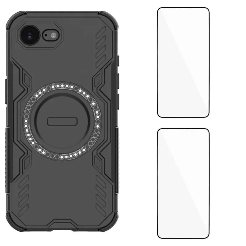 WANLONFENG For iPhone 17e / 16e Magnetic Case  DJ Series PC TPU Phone Cover with 2Pcs Tempered Glass Film - Black - 1