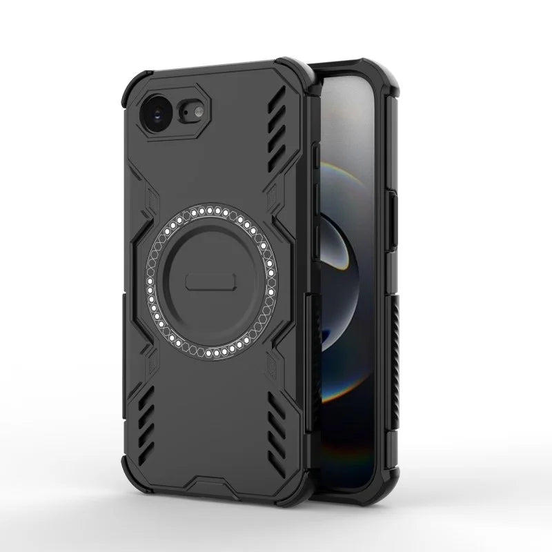 WANLONFENG For iPhone 17e / 16e Magnetic Case  DJ Series PC TPU Phone Cover with 2Pcs Tempered Glass Film - Black - 2