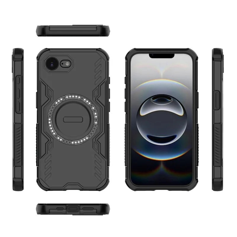 WANLONFENG For iPhone 17e / 16e Magnetic Case  DJ Series PC TPU Phone Cover with 2Pcs Tempered Glass Film - Black - 3