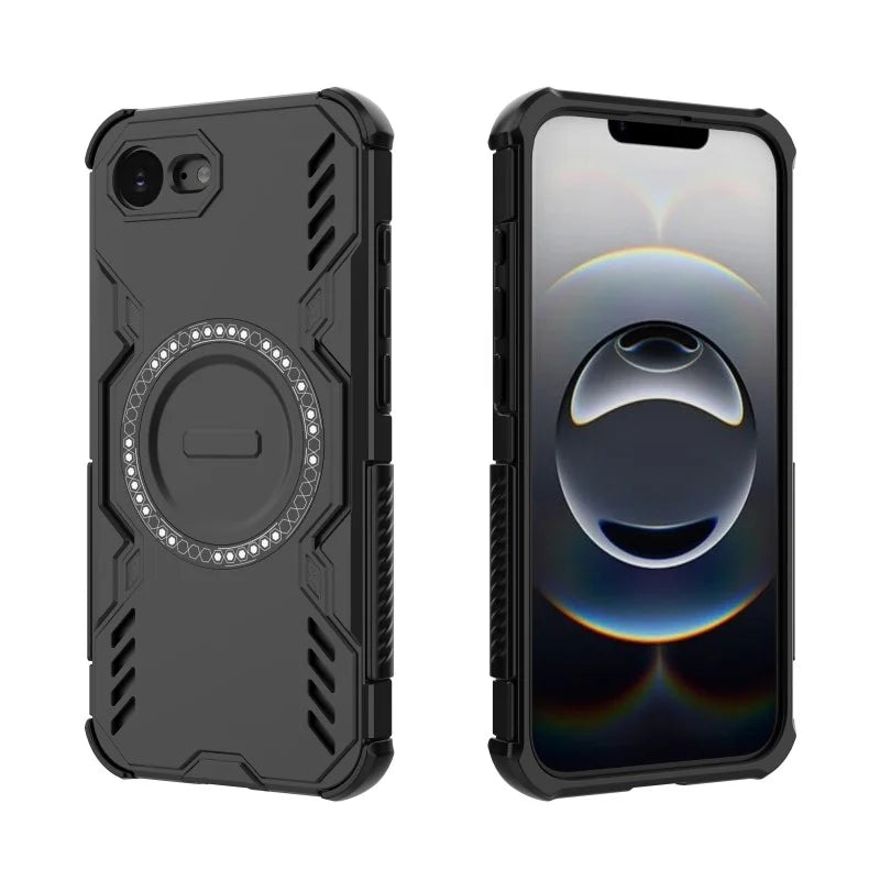 WANLONFENG For iPhone 17e / 16e Magnetic Case  DJ Series PC TPU Phone Cover with 2Pcs Tempered Glass Film - Black - 4