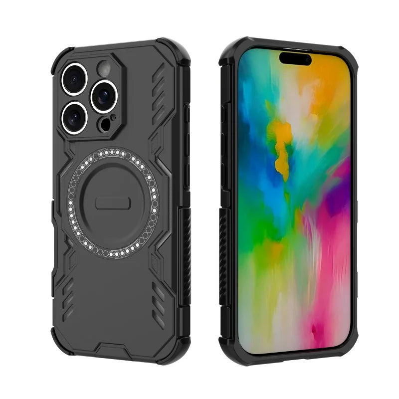 WANLONFENG For iPhone 16 Pro Max Magnetic Case  DJ Series PC TPU Phone Cover with 2Pcs Tempered Glass Film - Black - 4