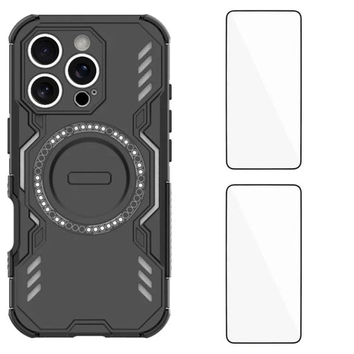 WANLONFENG For iPhone 16 Pro Magnetic Case  DJ Series PC TPU Phone Cover with 2Pcs Tempered Glass Film - Black - 1