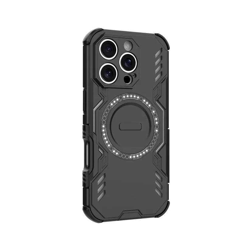 WANLONFENG For iPhone 16 Pro Magnetic Case  DJ Series PC TPU Phone Cover with 2Pcs Tempered Glass Film - Black - 5