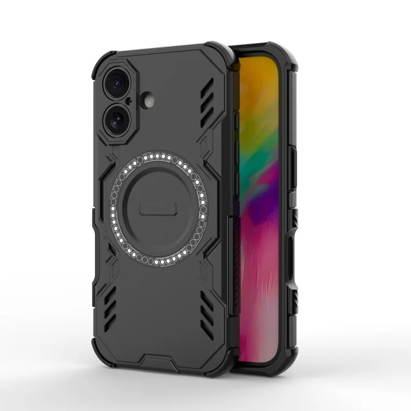 WANLONFENG For iPhone 16 Magnetic Case  DJ Series PC TPU Phone Cover with 2Pcs Tempered Glass Film - Black - 2