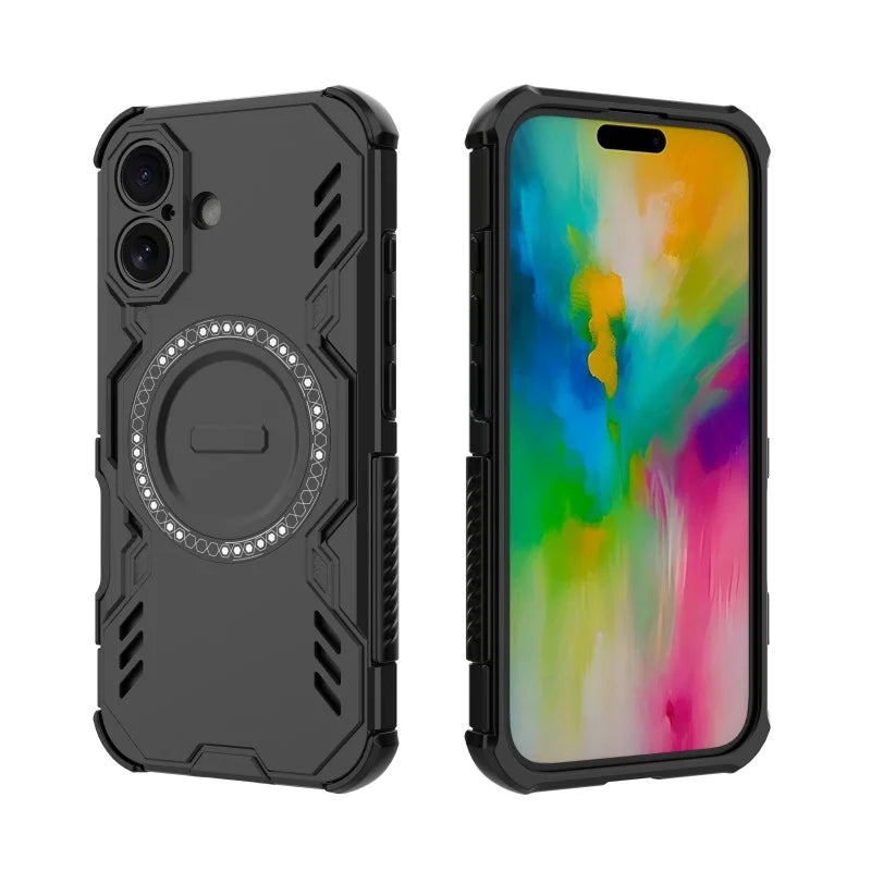 WANLONFENG For iPhone 16 Magnetic Case  DJ Series PC TPU Phone Cover with 2Pcs Tempered Glass Film - Black - 4