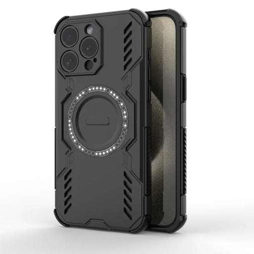 WANLONFENG For iPhone 15 Pro Max Magnetic Case  DJ Series PC TPU Phone Cover with 2Pcs Tempered Glass Film - Black - 2