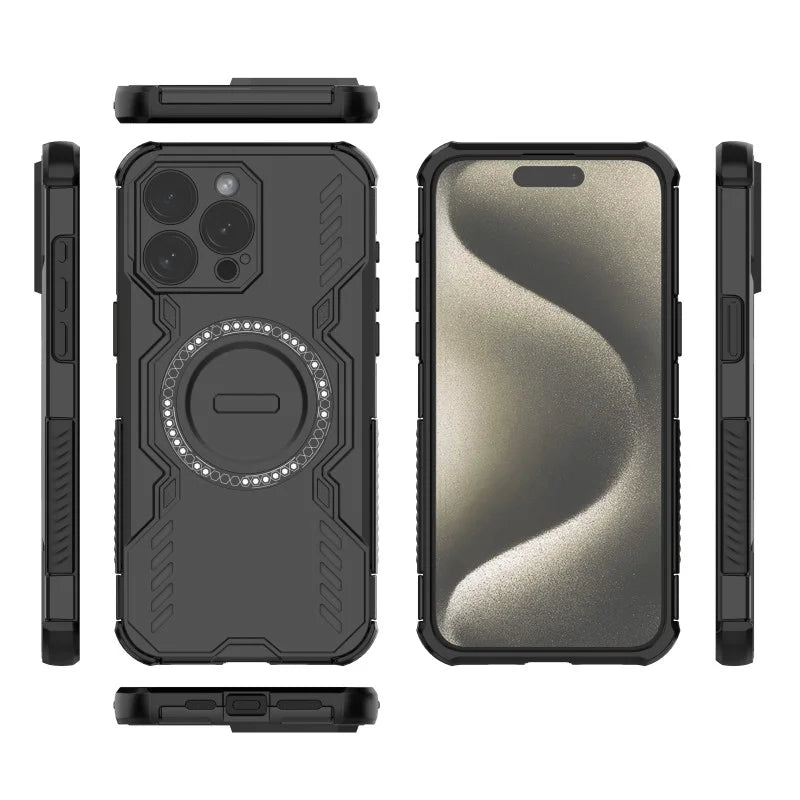WANLONFENG For iPhone 15 Pro Magnetic Case  DJ Series PC TPU Phone Cover with 2Pcs Tempered Glass Film - Black - 3