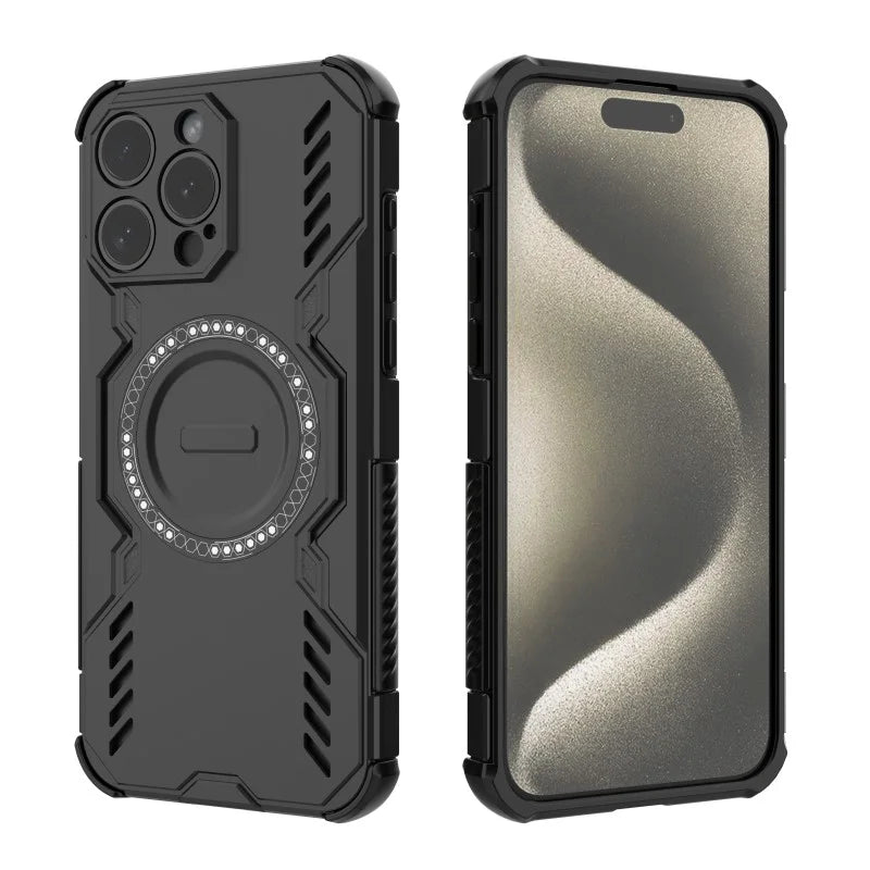 WANLONFENG For iPhone 15 Pro Magnetic Case  DJ Series PC TPU Phone Cover with 2Pcs Tempered Glass Film - Black - 4
